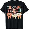 Ретро Гроуви Хэллоуинская Стоматологическая Футболка 'Trick Or Teeth'