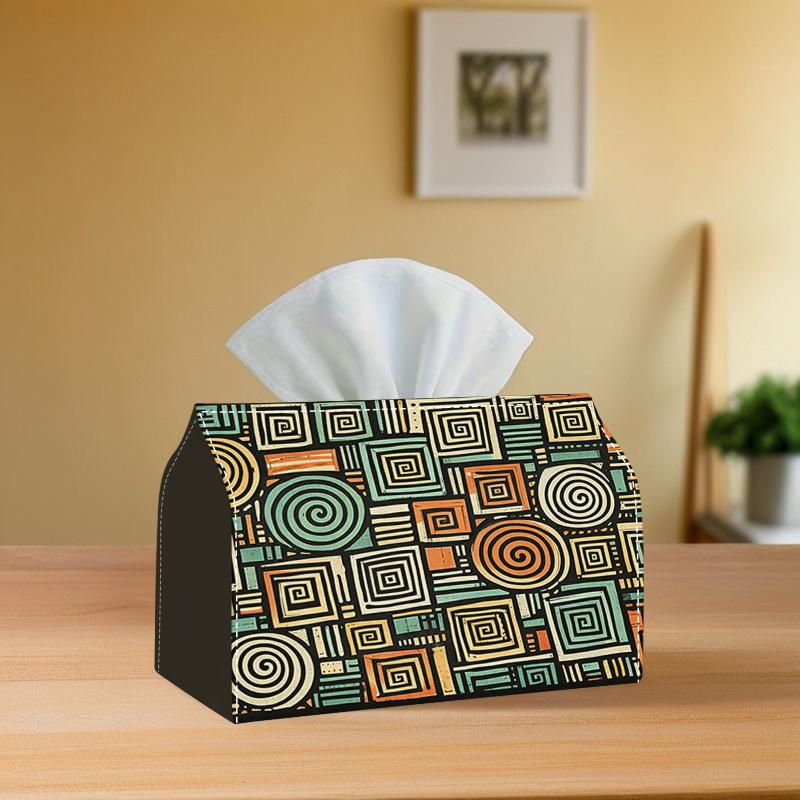 2D Flat, 1pc 2Dflat Geometric Pattern Hand-Drawn Style Home Decor Daily Use Tissue Box, Polyester Material