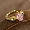 Huitan Luxury Pink Cubic Zirconia Women Rings Newly Trendy Elegant Gold Color Rings Temperament All-matching Lady Party Jewelry