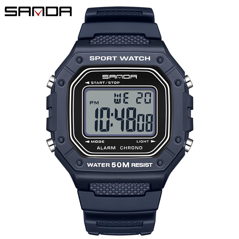Square type SANDA 2156 Fashion Mens Watch Top Military Water Resistant Sport Watch Dial Led Digital Wristwatch Super Cool Male
