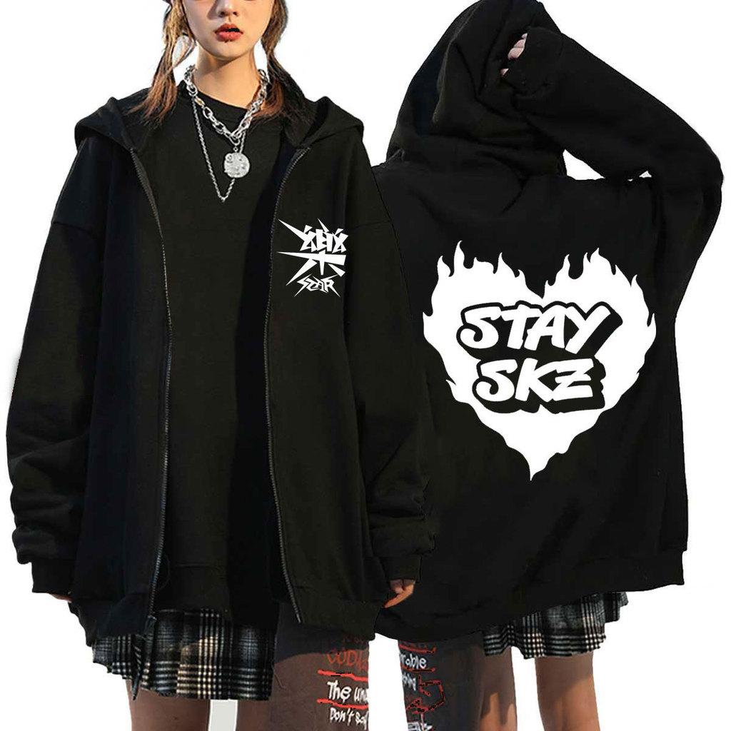 Взрослые Женщины Мужчины Stray Kids Доминируют ATZ SKZ Принт Толстовка Свободная Молния Длинные Рукава Толстовка Куртка Пальто Верхняя Одежда