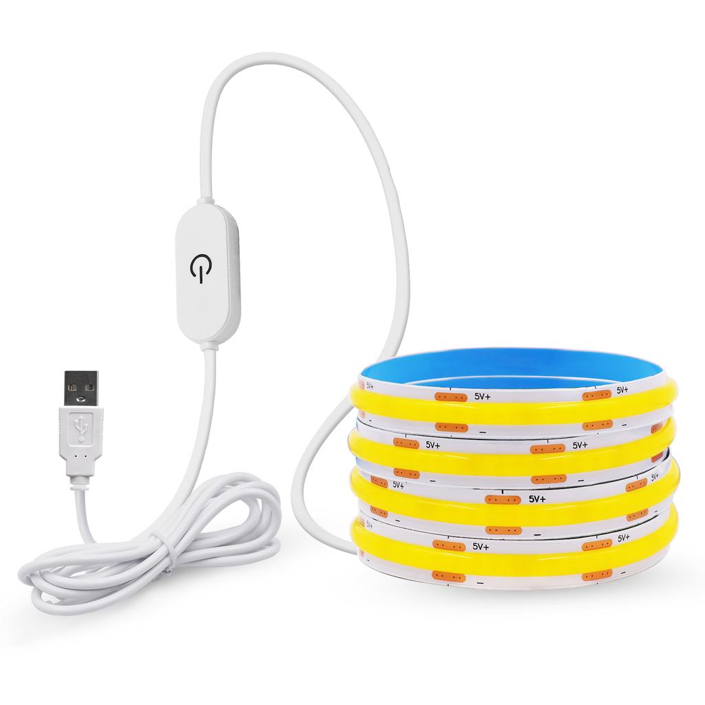 LED COB Strip Light Touch Dimmer Switch Flexible Diode Tape 5V USB Indoor Lamp Linear Lighting Room DIY TV Backlight Wall Decor