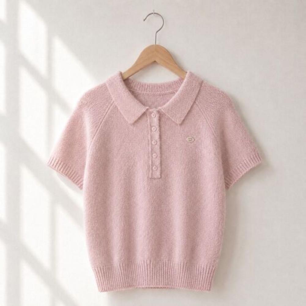 Mizqz Summer Boucle Button Collar Short Sleeve Knit