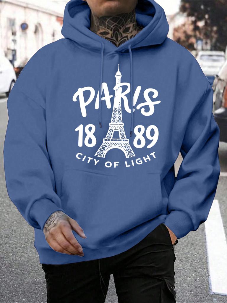 Pairs City Of Light 1889 Printing Hoodies Male Autumn Casual Hoody Fleece All-Match Pullover Pocket Loose Mens Streetwear