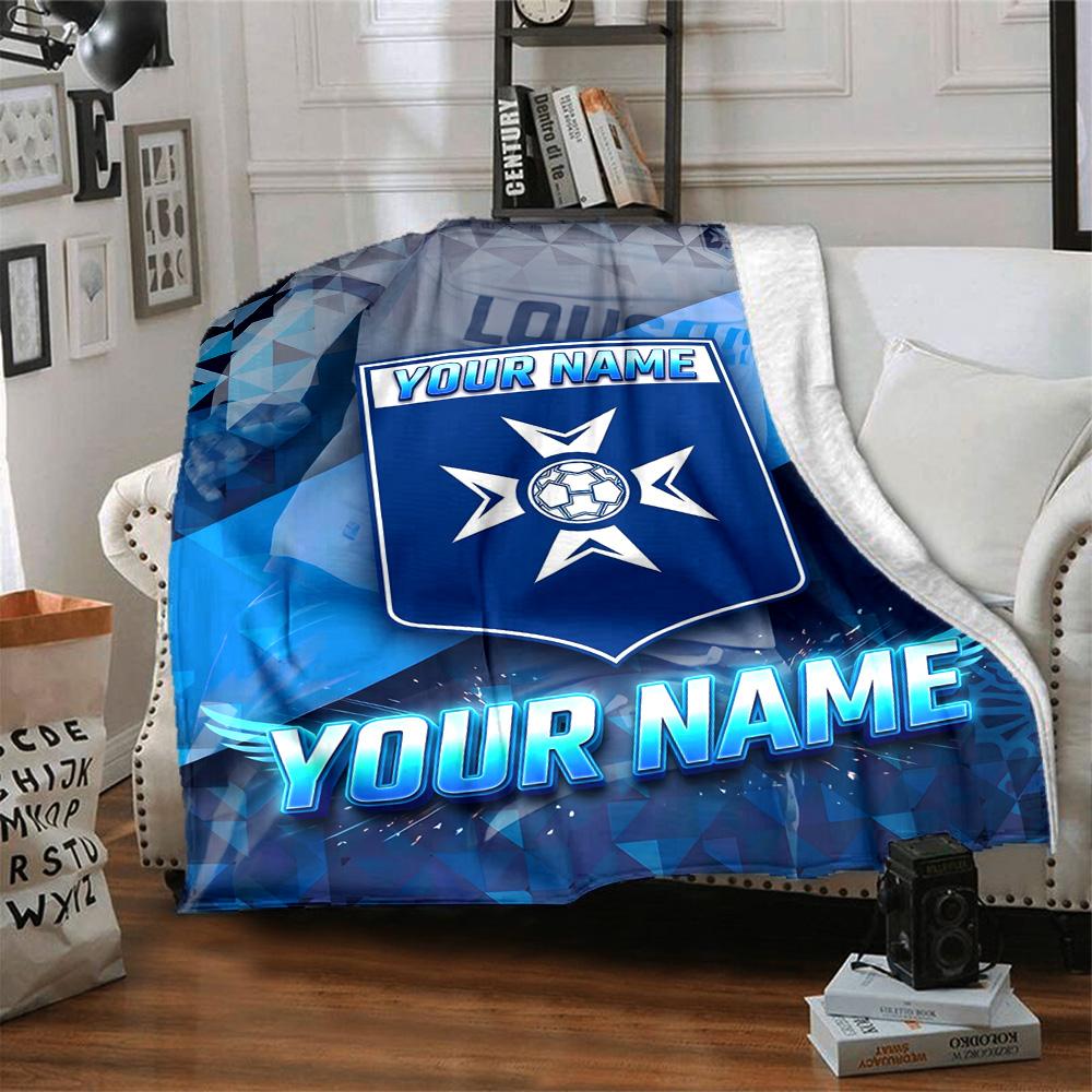 1pc AJ Auxerre Blanket with Custom Name, Gift, for Men and Women, Soft Blanket, Good for Sofa Bed Couch Travel, Lightweight Flannel Blanket