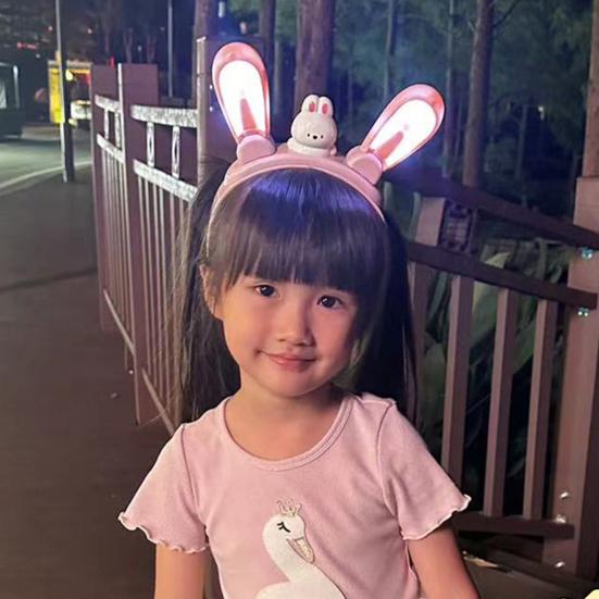 Bunny Ear Headband with Color-Changing Lights Rechargeable Movable Swinging Ears Hairband for Fun And Play Luminous Easy Operation Headdress