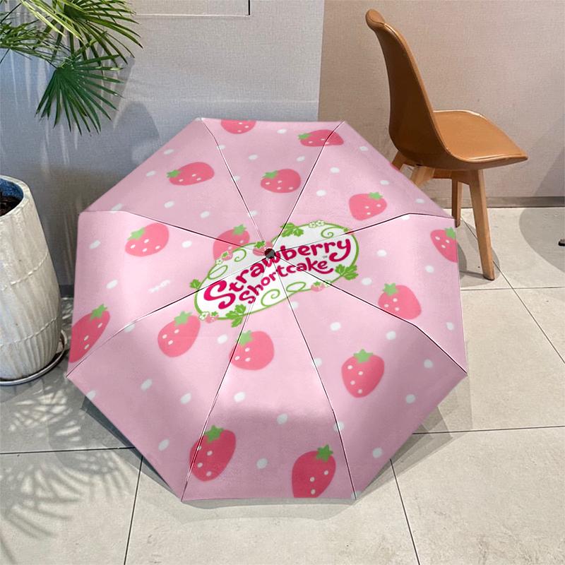 Princess Strawberry Umbrella with Automatic Open/Close & Self-8-Rib Heavy-Duty Umbrella, Compact Travel Umbrella Suitable for Outdoor