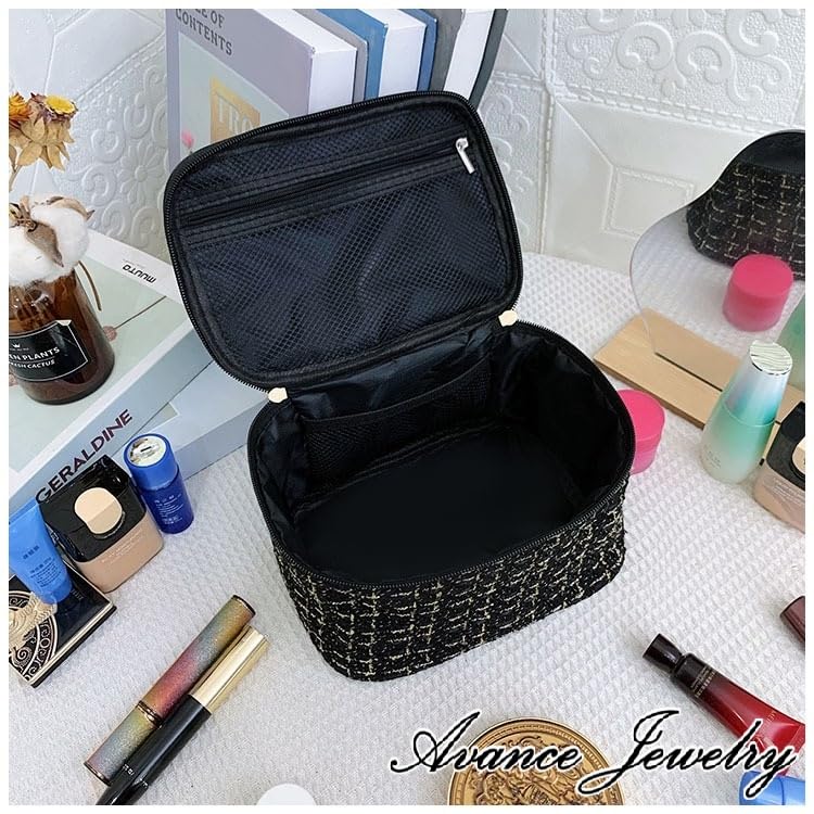 AVANCE Makeup Cosmetic Storage Popular Stylish Travel Cosmetic Black and White Pouch, Bag, Bag, Handbag, Storage, (Black)