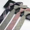 Men'S Cotton Tie Vintage British Nordic Japanese College Style Student Ins Shirt Narrow Plaid Grey Gentleman Tide