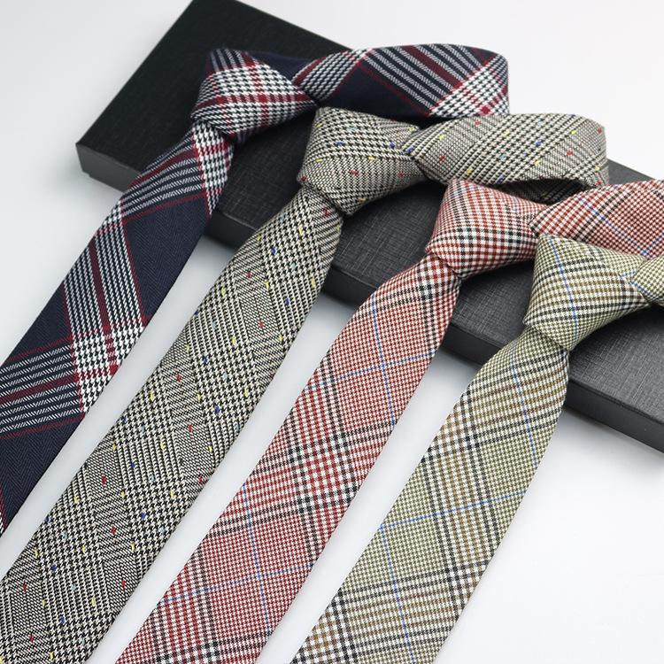 Men'S Cotton Tie Vintage British Nordic Japanese College Style Student Ins Shirt Narrow Plaid Grey Gentleman Tide