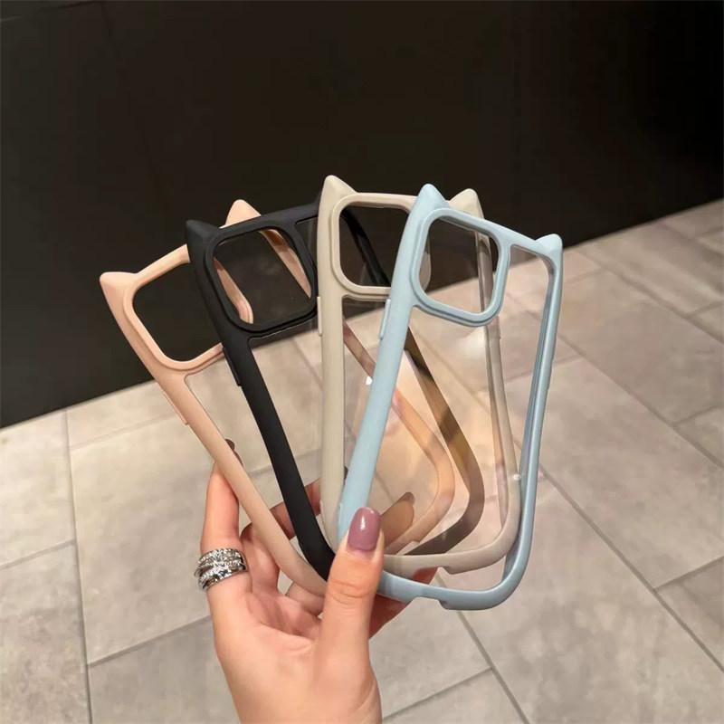 Милый 3D Чехол с кошачьими ушками, прозрачный, для iPhone 17 Air 16 15 14 Plus 13 12 11 Pro Max, мультяшный, милый, противоударный, прозрачный чехол