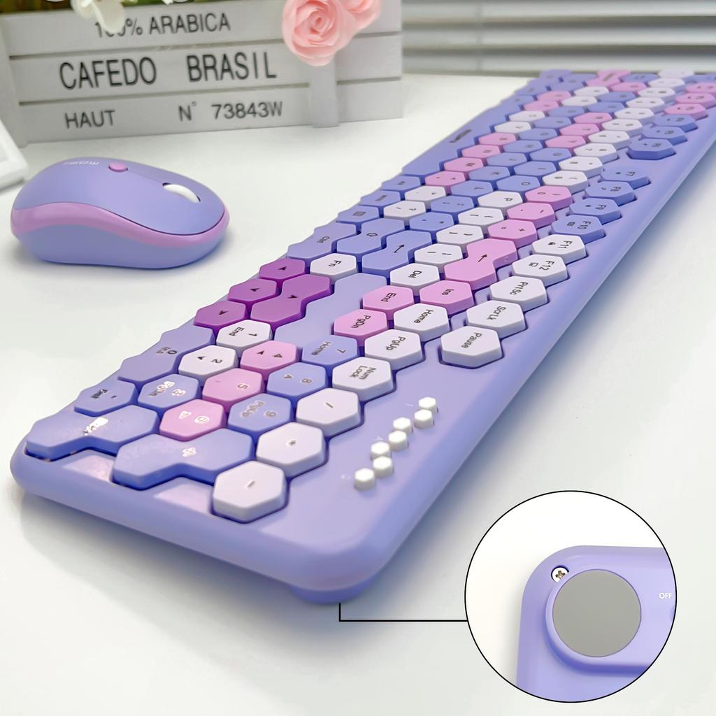 Ergonomic 2.4G Wireless Silent Keyboard Mouse Combo 105 Keys Honeycomb Keycaps Wireless Keyboard Mouse Set for Desktop/Laptop