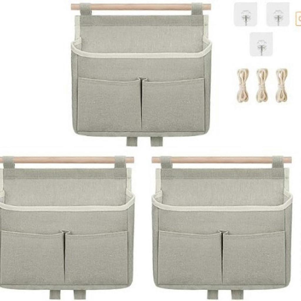 Pack Of 3 Cotton Linen Hanging Storage Bags Multi Purpose Organizers For Home Bathroom Kitchen Easy Installation-Good