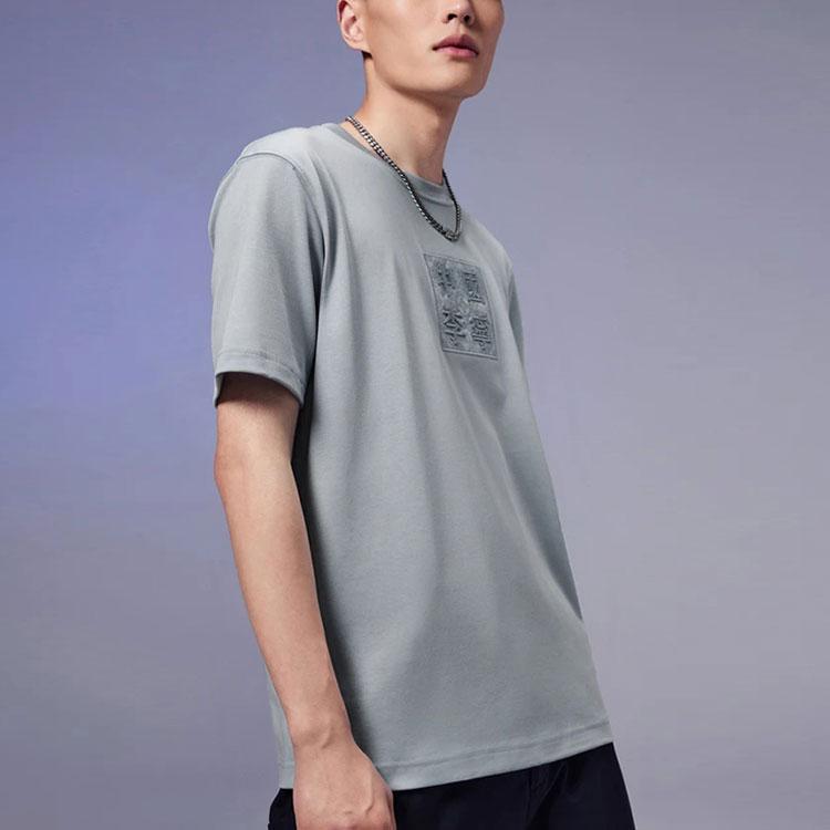 Li Ning Imaginative Logo Вышитый принт Круглый вырез Пуловер Футболка с коротким рукавом Футболка унисекс Туманно-голубой AHSS098-3