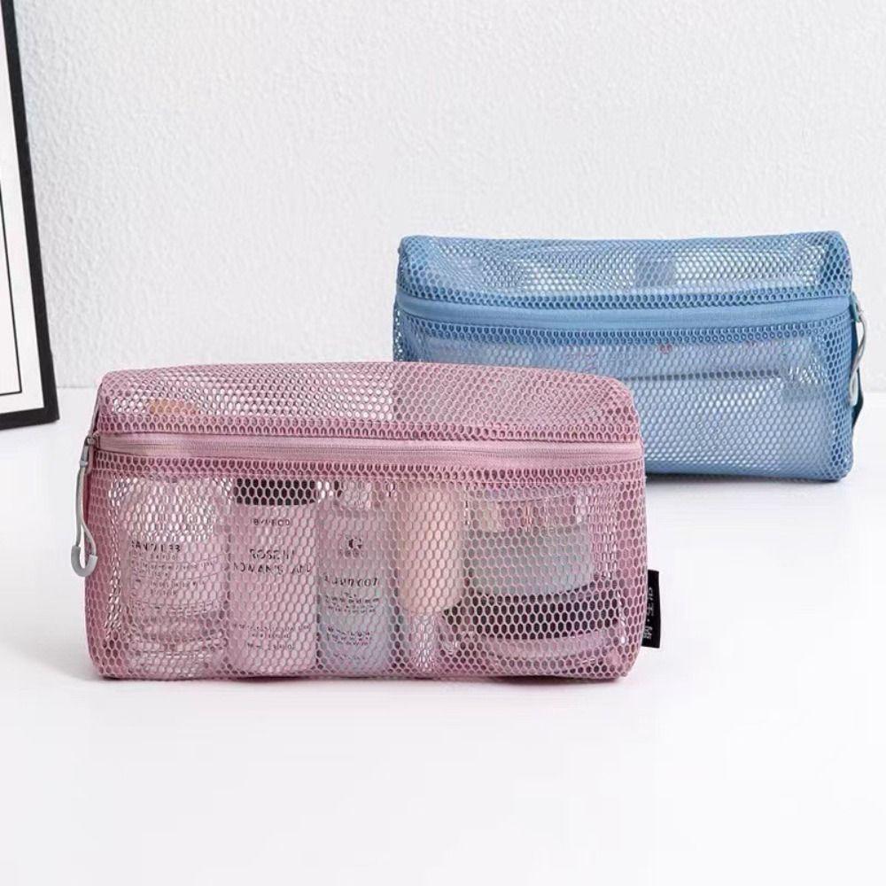 Casual Nylon Storage Pouch With Zipper Mesh Cosmetic Bag Hand-held Multipurpose Mesh Pouch Women
