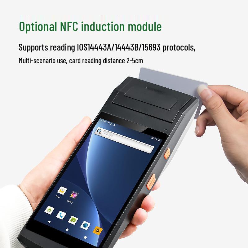 Черный 4G КПК, ручной терминал сбора данных с камерой, 2D-сканером, NFC, 58-мм принтером и GPS