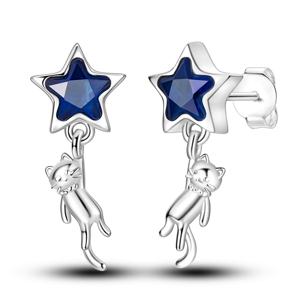 925 Silver Earring Stud For Women Moon Star Cat Design Wedding Party Jewelry Gift Handmade