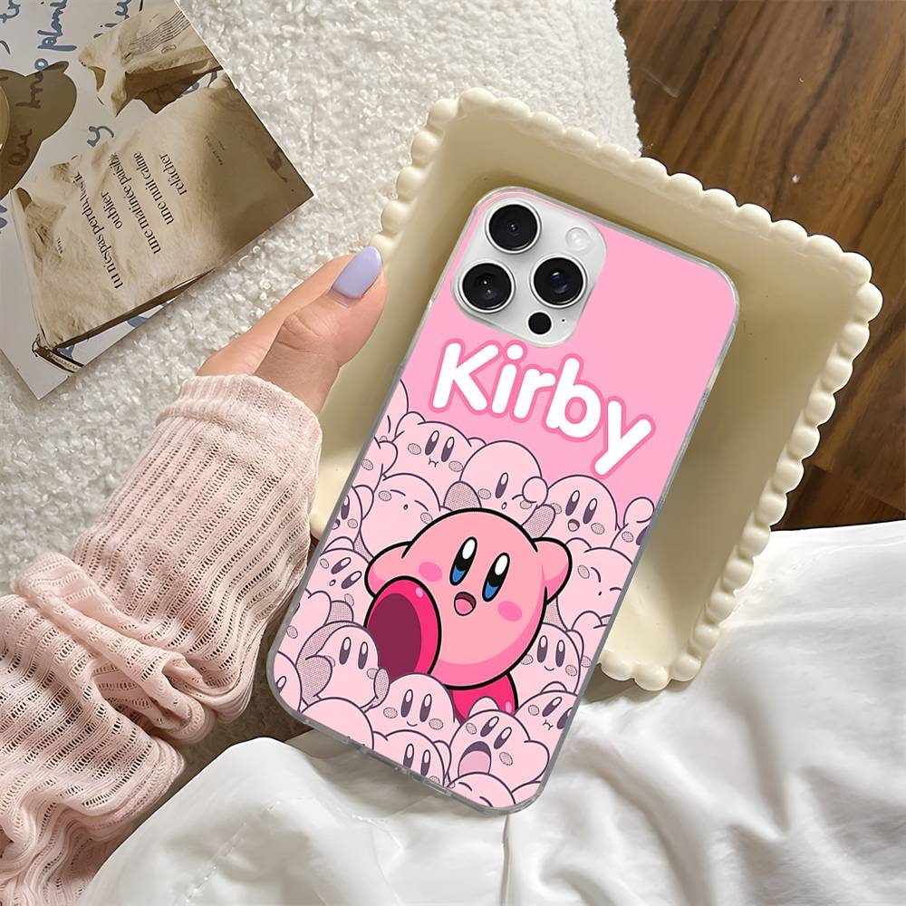 Милый чехол для телефона K-Kirbys для iPhone 17 16 15 13 14 11 12 Pro Max Plus Лазерный серебристый градиентный чехол
