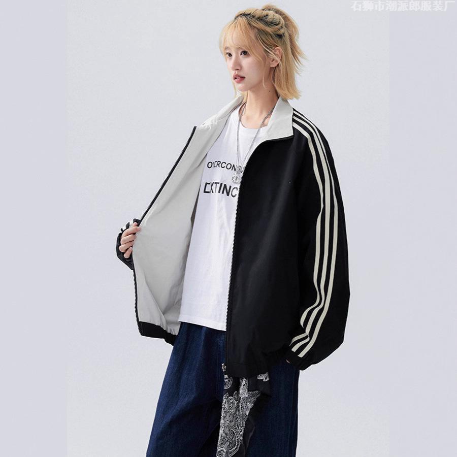 Двусторонняя куртка Куртка для мужчин и женщин Осенняя Новая Корейская Одежда В Полоску Клипса