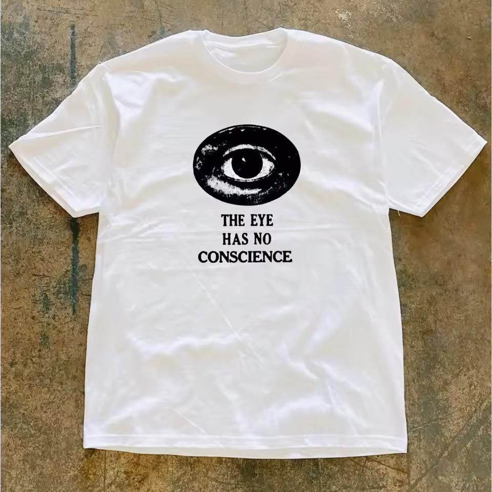 Y2k Clothes Vintage Casual Short Sleeve T shirt Aesthetic Men Letter Printing Gothic The Eye Has No Conscience Cotton T shirts
