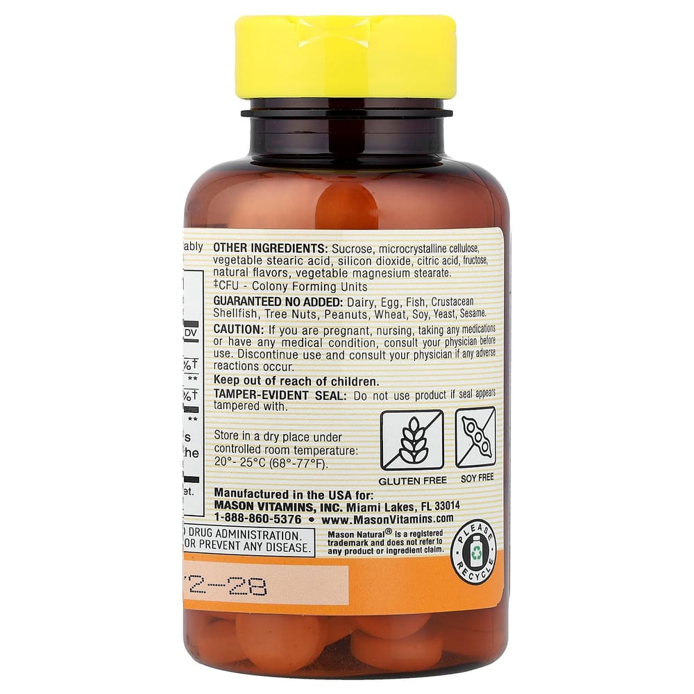 Mason Natural Chewable Probiotic Acidophilus & Bifidus, Strawberry, 2 Billion CFU Wafers, 100 Count