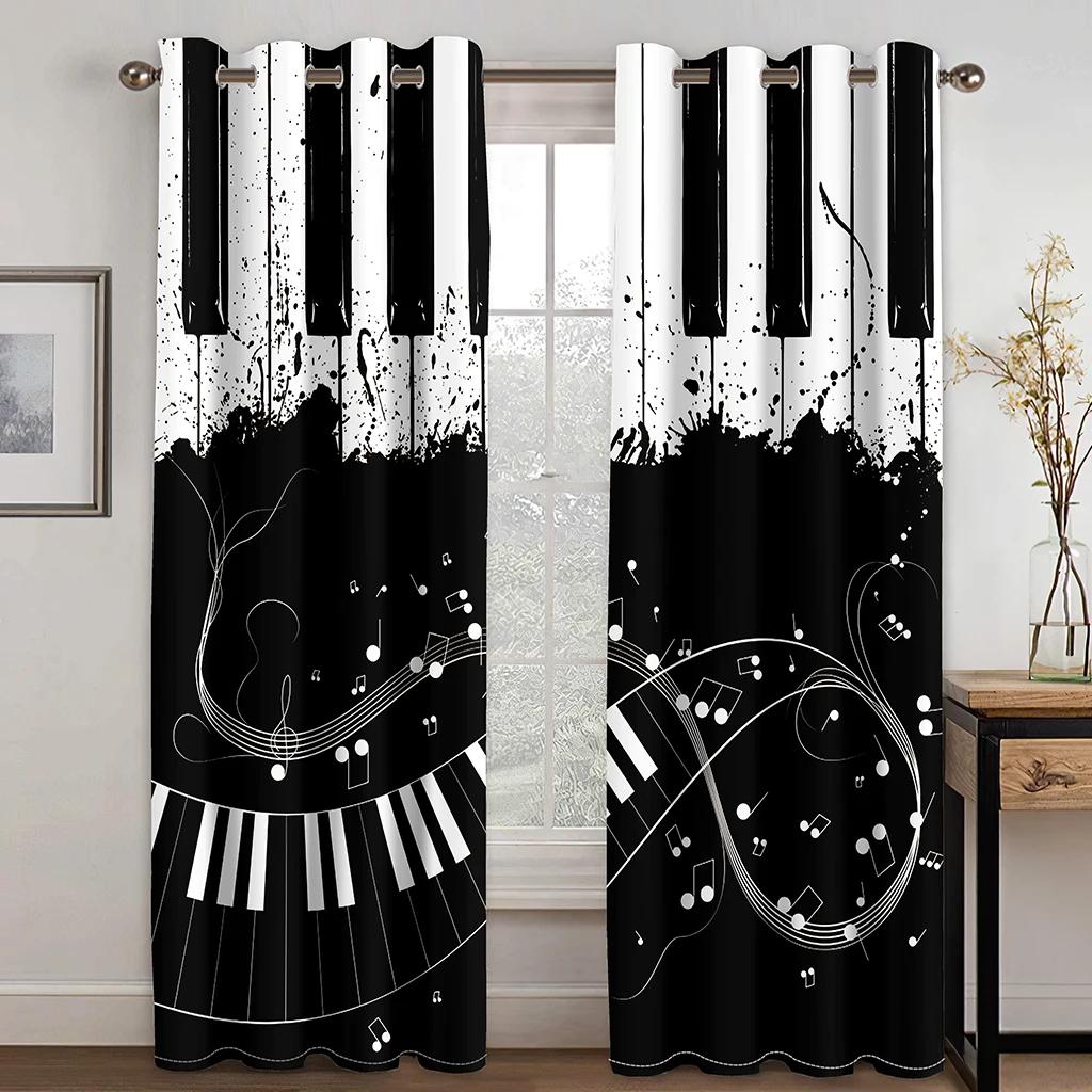 3D Piano Black and White Notes Романтичные инновационные шторы для гостиной, кухни, спальни, балкона, окна, декор, шторы, 2 панели