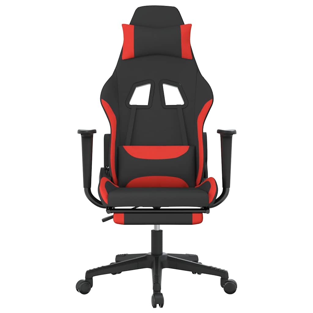 Gaming Chair with Massage & Footrest Black and Red Fabric