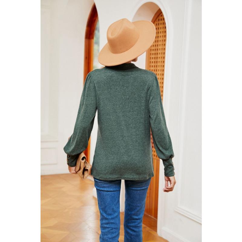 Spring and Autumn Women's Blouse Lapel Long Sleeve Button Loose Milled Long Sleeve Top