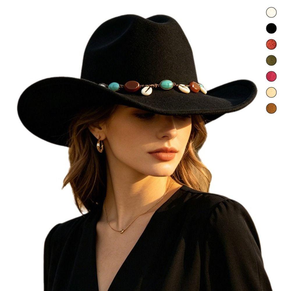 Roll Up Brim Cowboy Hat Wide Brim Wide Brim Hat Cool Cropped Jazz Hat for Women & Men