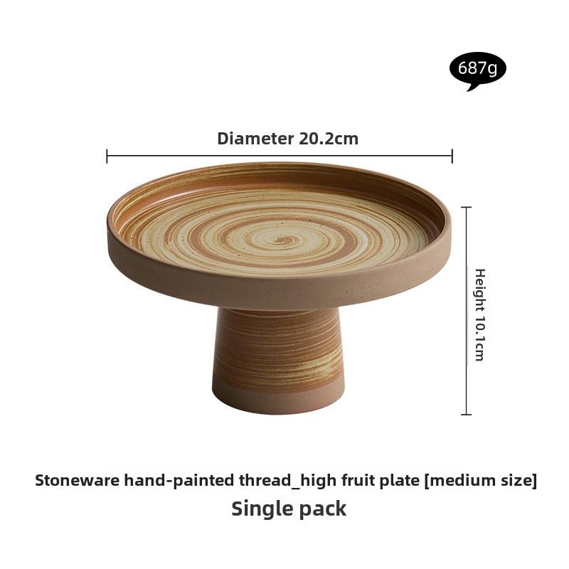 BRCoarse Pottery Fruit Platter Restaurant Dessert Snack Platter Molecular Cuisine Tableware Retro High Footed Salad Sashimi PlateEY