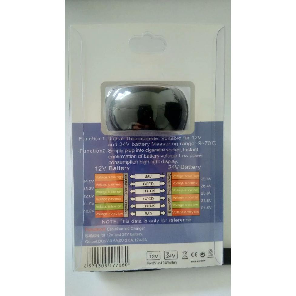 12V 24V LED 3 in 1 Car Volt Meter Car Cigarette Ligter Digital Voltmeter Gauge Thermometer USB Charger Voltage Meter Universal