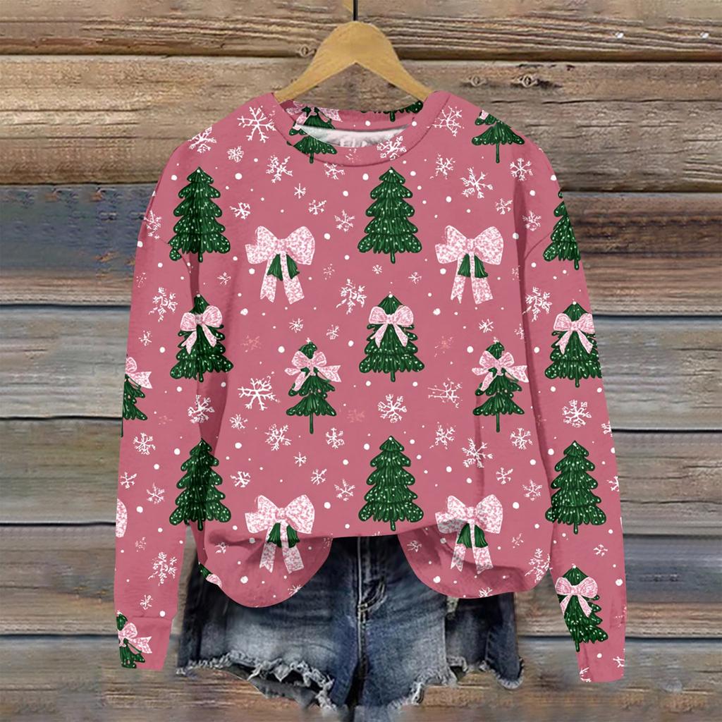 Women's Fashion Christmas Printed Long Sleeve Loose Round Neck Sweatshirt Top