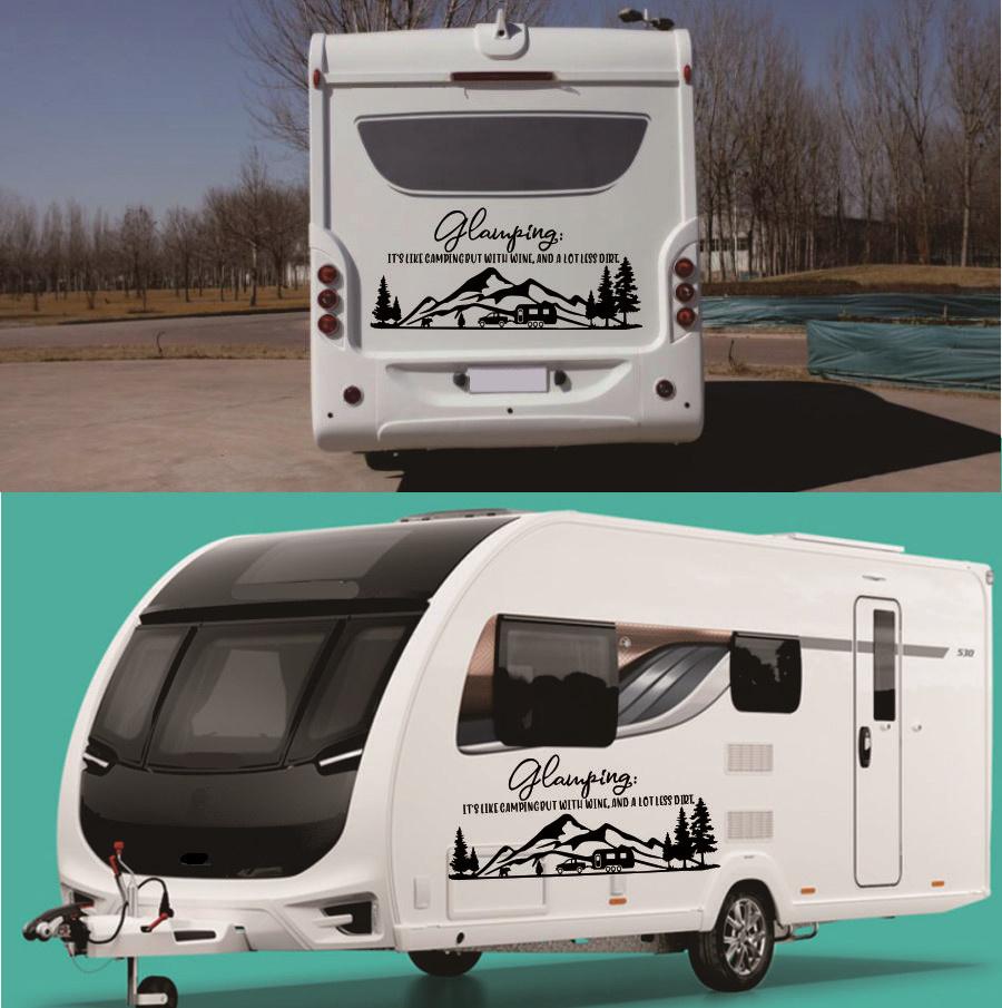 Для Глэмпинга Наклейка на Автодом, Виниловая Наклейка для Автодома, Наклейка для Автодома, Водонепроницаемая, Приключение, Гора, Дерево, Украшение