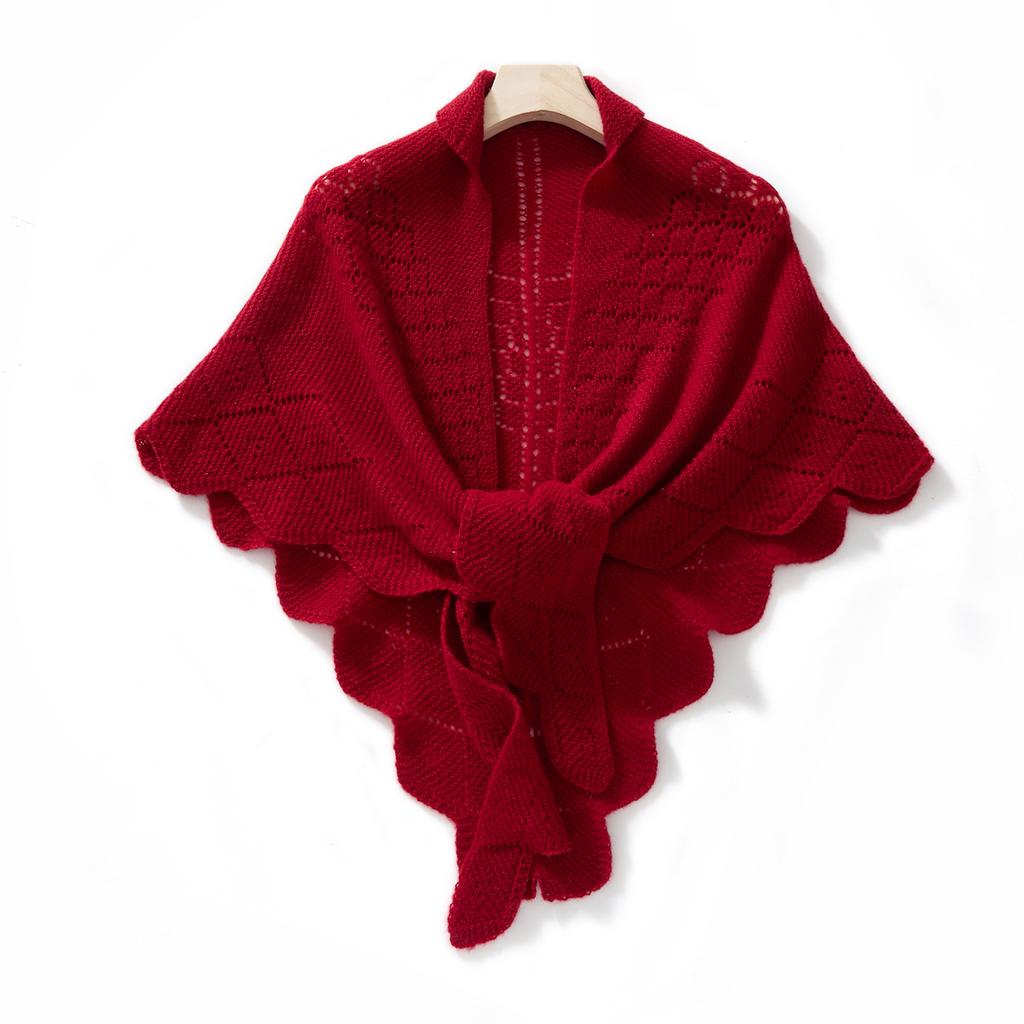 Chic Autumn Winter Women's Versatile Commute Shawl 100% Merino Wool Minimalist Heavy-Duty Hollow Knit Soft Thermal Solid Color