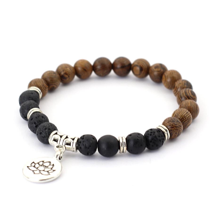Мужской браслет из бисера, деревянные бусины, вулканический камень, дуплексный сплав, бусина Будды «Древо жизни», браслет для исцеления, йога-нить