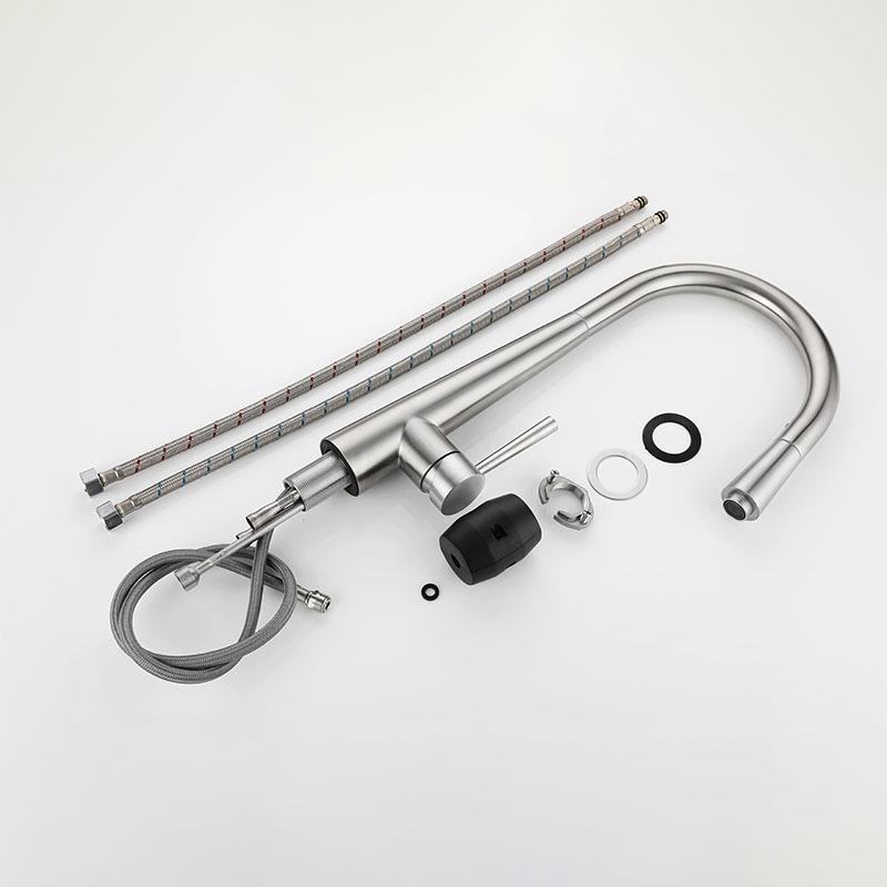 304 Stainless Steel Pull-out Kitchen Sink Faucet Single Hole Hot And Cold Rotating Mixer Water Tap Rotatable Retractable