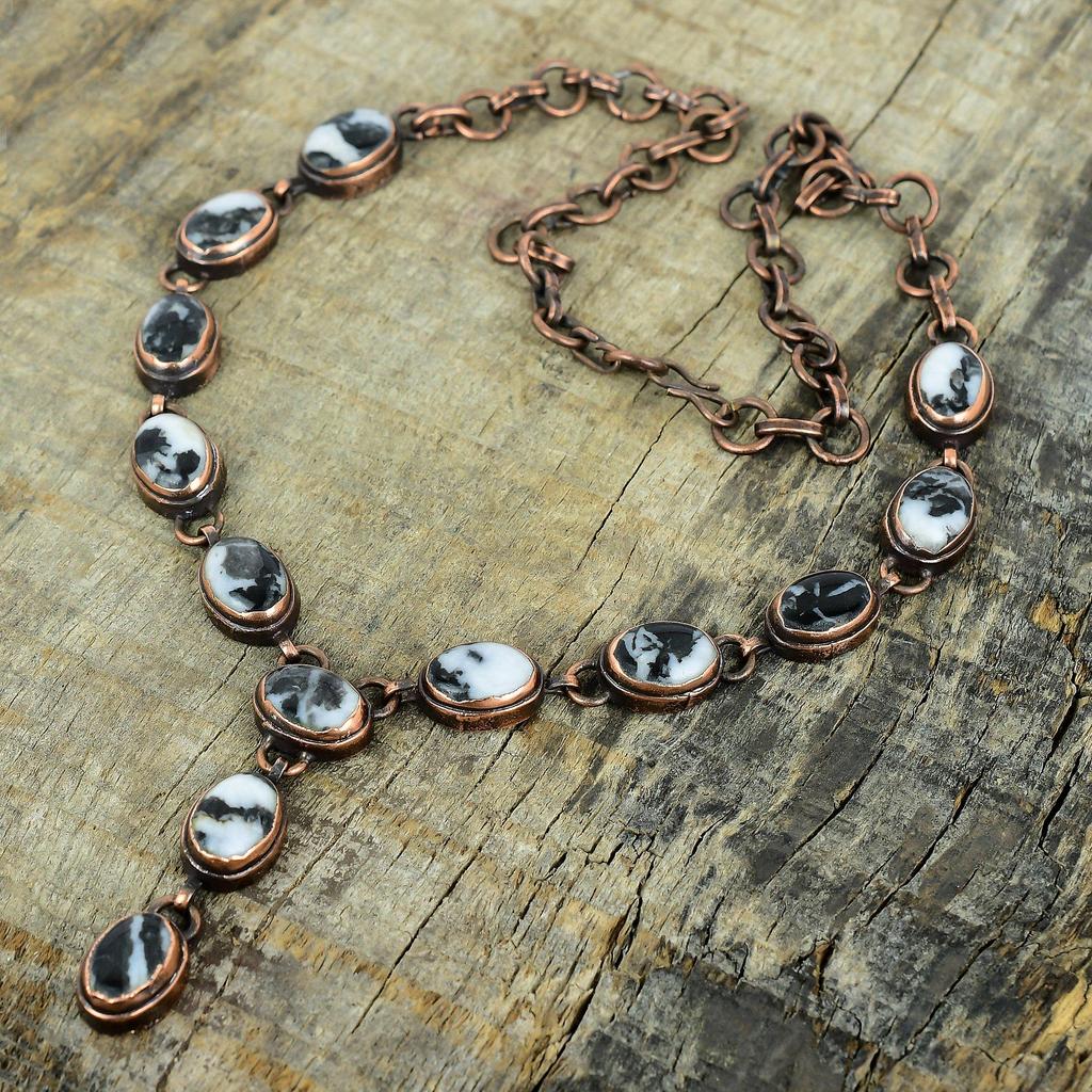 White buffalo turquoise necklace electroformed copper necklace handmade adjustable chain necklace gemstone copper jewelry gifts for mother