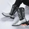Fashion New Retro Fashion Men Boots Head Snake Skin Patent Leather Winter Shoes Embroidered Western Cowboy Boots Footwear Plus Size