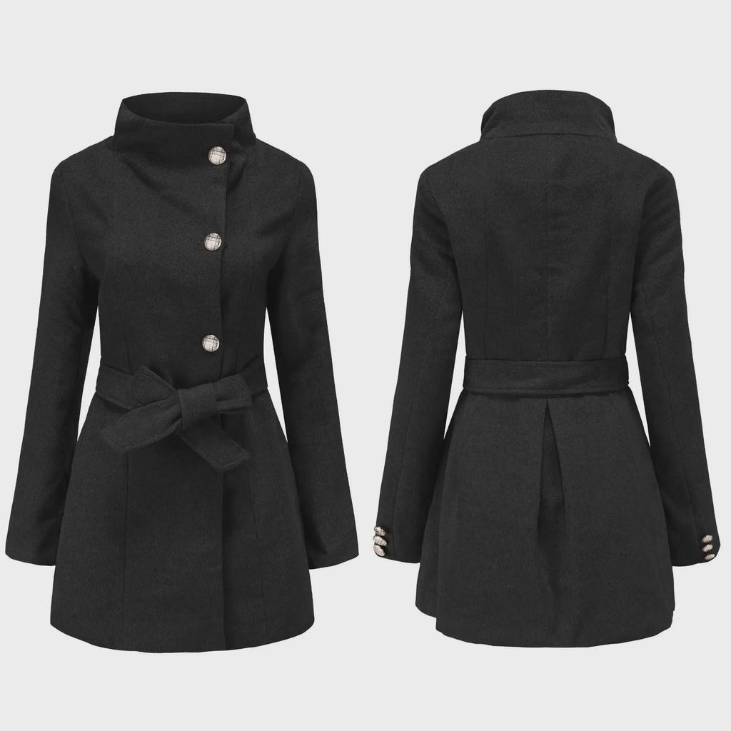 2021 European & American Autumn/Winter Women's Slim Long Sleeve Wool Coat