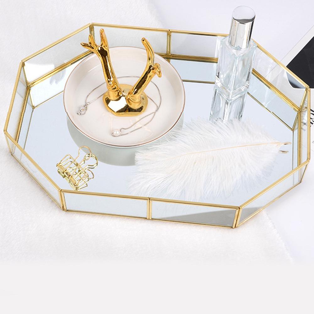 Glass Decorative Tray Gold Vanity Tray Durable Gold Mirror Tray Bathroom Counter Desktop