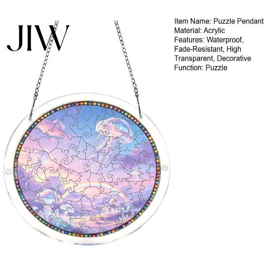 Colorful Wall Patterns 7.48 Inch Circular DIY Puzzle Suncatcher, Acrylic Stained Glass Style Window Hanging Ornament, Art Waterproof Pendant for Home