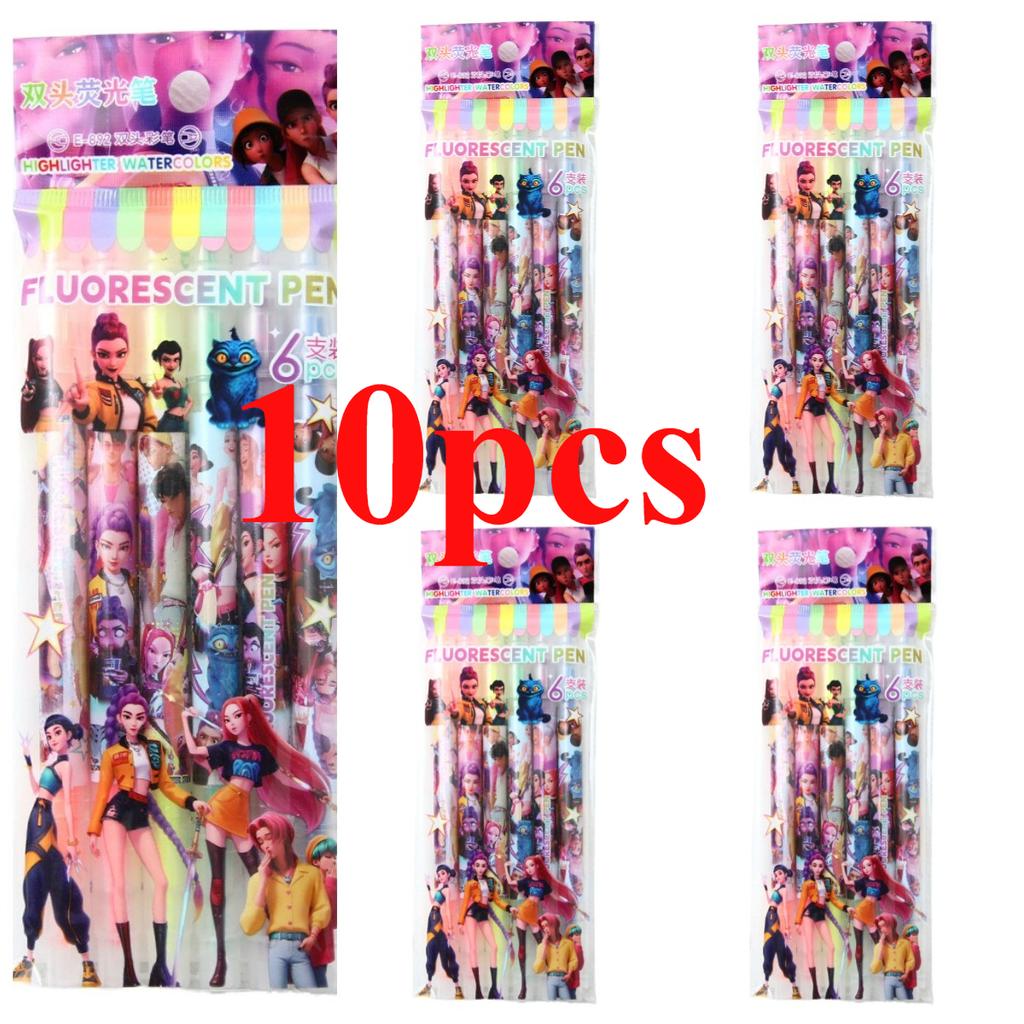 New Kpop Devil Hunter Fluorescent Pen Set Double Headed Marking Pen Diary Drawing DIY School Stationery Gift