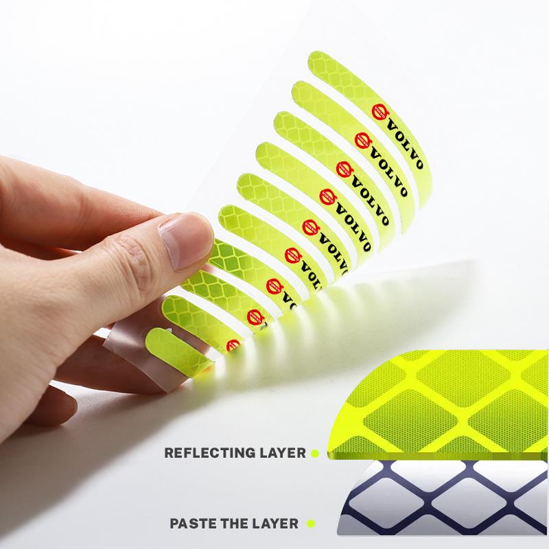 dwrzs5 For Volvo 20PCS Car Wheel Hub Reflective Stickers Safety Warning Decals For Volvo EX30 XC60 XC40 V60 V40 XC90 XC70 V50 S60 V70 S