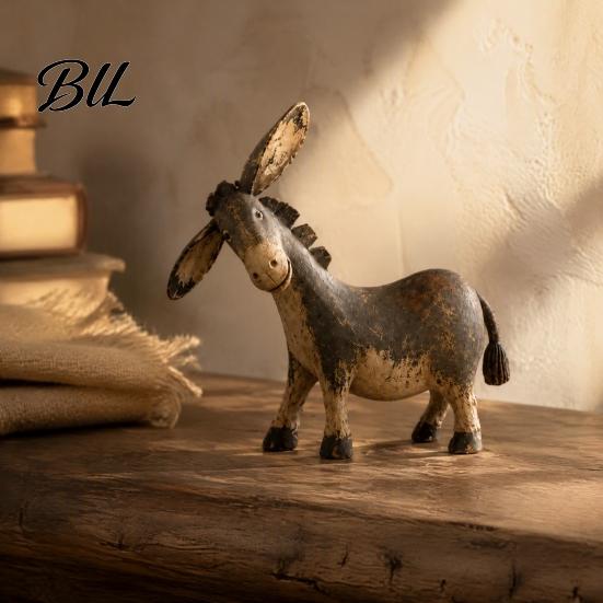 Traditional Home Embellishments Vintage Donkey Sculpture, Rustic Farmhouse Animal Figurine, Resin Tabletop Ornament Lover Gifts for Shelf Mantel