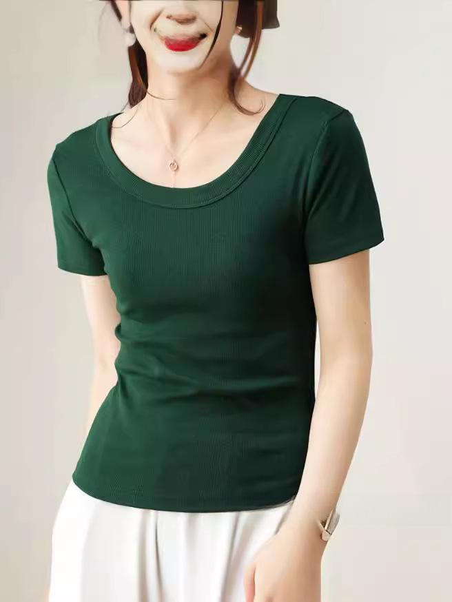 2024 Women's U-Neck Cotton Short-Sleeve Loose Slim Fit T-Shirt
