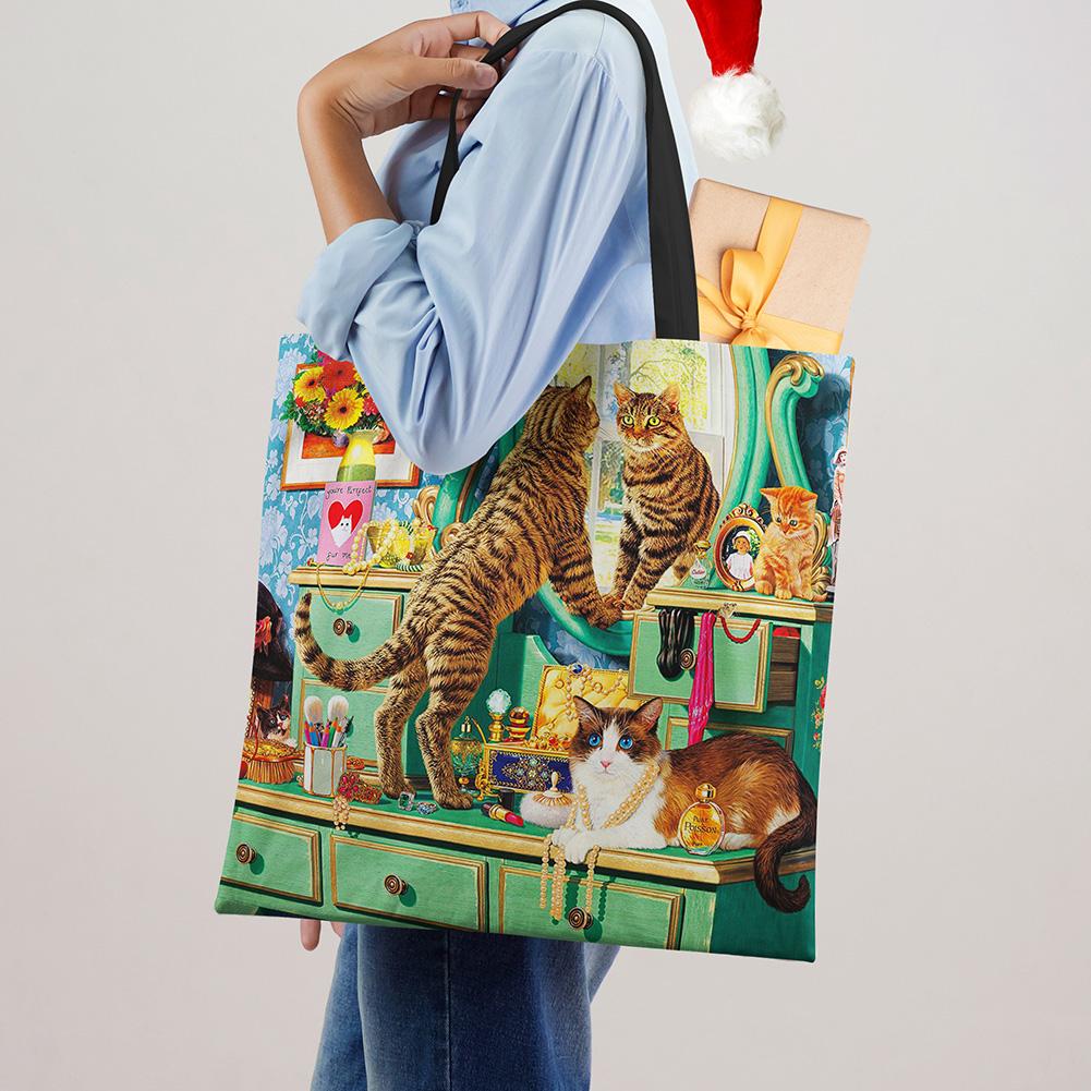 Женские дизайнерские большие сумки с принтом кота на заказ, льняная многоразовая сумка для покупок, сумки на плечо для женщин, 2020