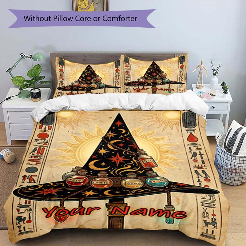 3pcs Custom Name Witchcraft Magic Bedding Set Printed Bedding Set Duvet Cover Closure Includes 1 Duvet Cover & 2 Pillowcases Bedroom Decor