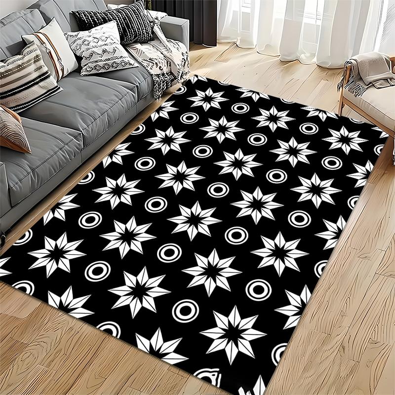Black and White Geometric Star Pattern Carpet for Living Room Decor Suitable for use as an anti-slip for living room bedroom sofas