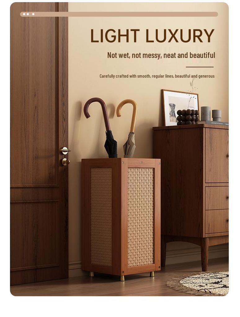 Rattan Umbrella Stand with Drainage for Entryway or Commercial Use