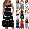 Женские летние повседневные платья с круглым вырезом и пуговицами без рукавов в полоску с принтом